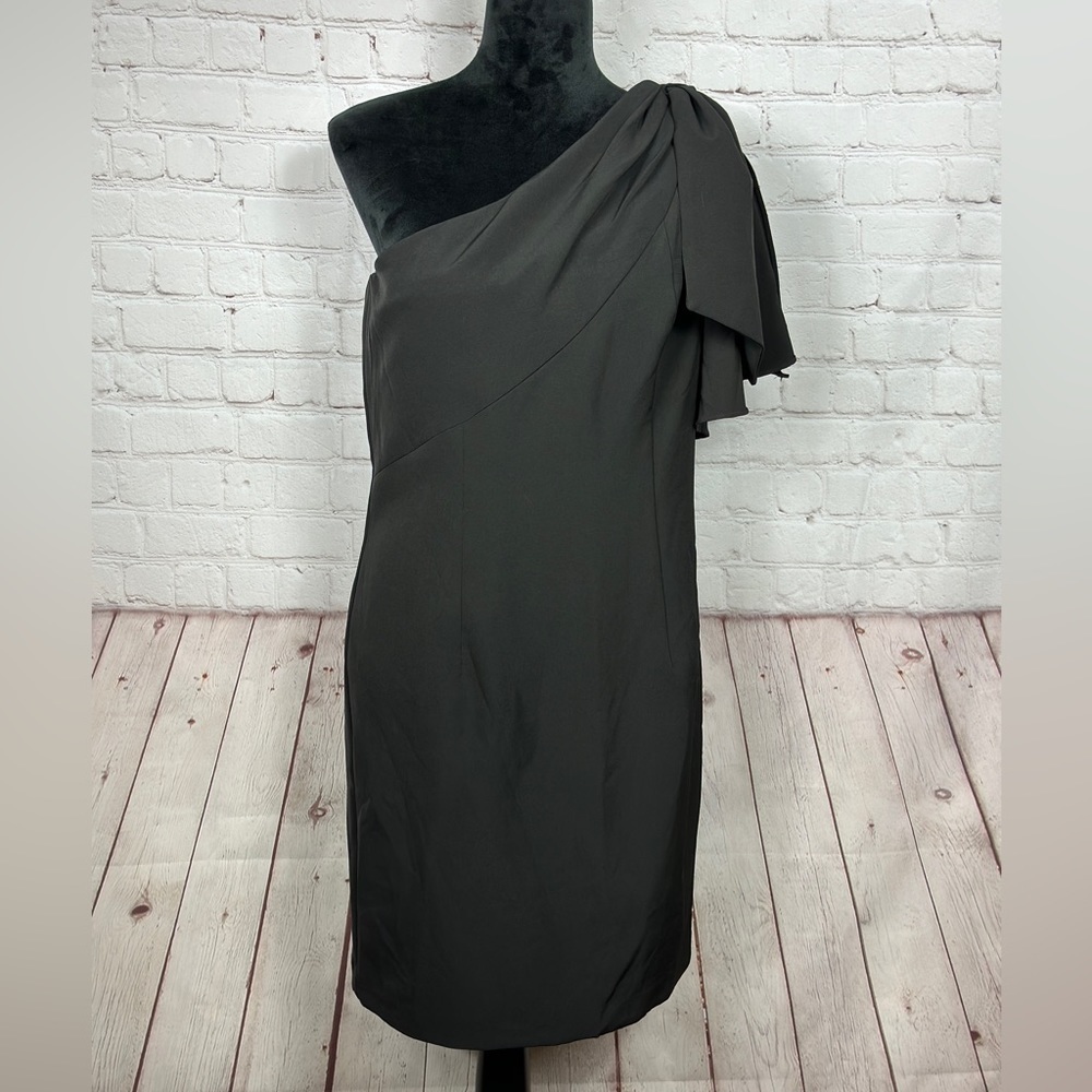 Cenia New York One Shoulder black knee length party cocktail wedding dress sz 10